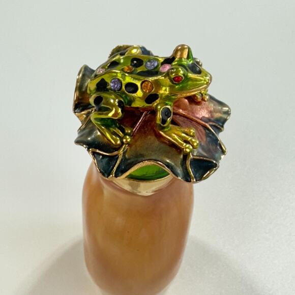 Perfume Bottle With Metal Frog Screw Top Dauber Multicolor Rhinestones Marked R - Picture 9 of 16